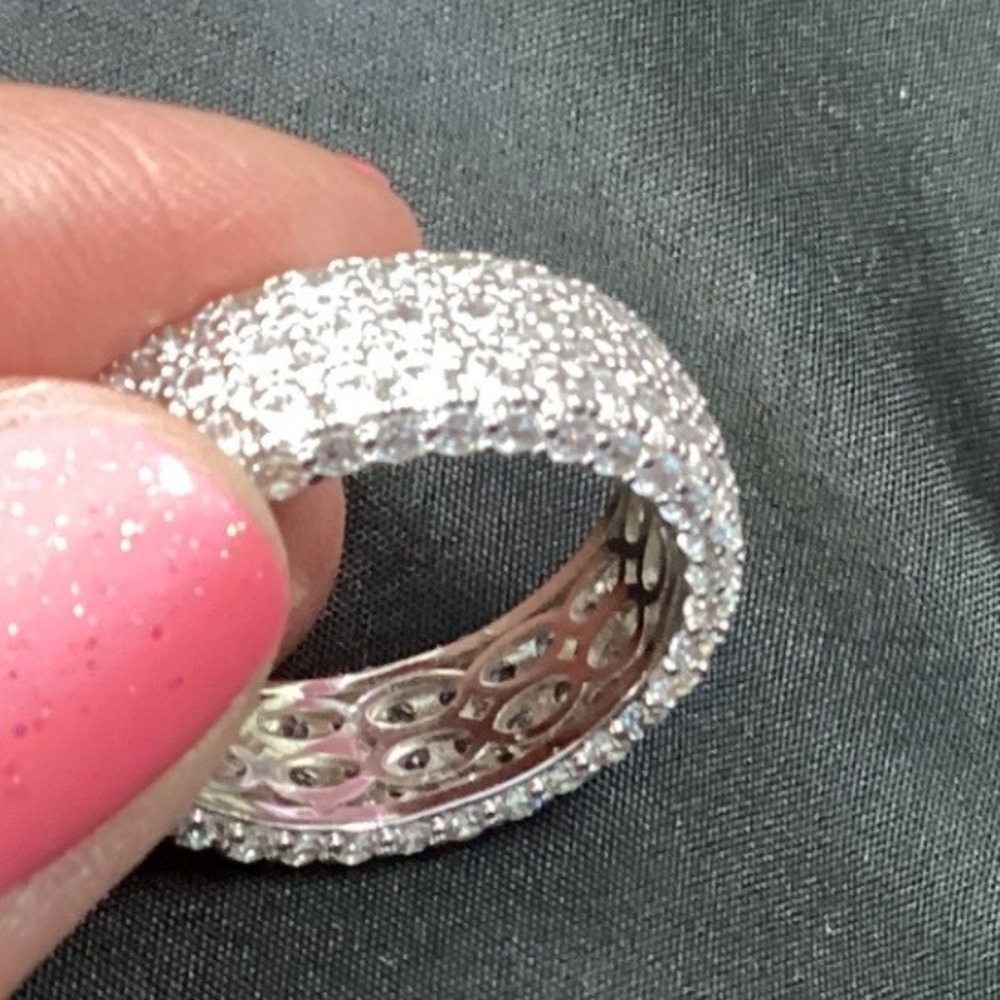 Eternity Band Ring Pave‎ Cubic Zirconia CZ Statement Cocktail Silver - Picture 6 of 7